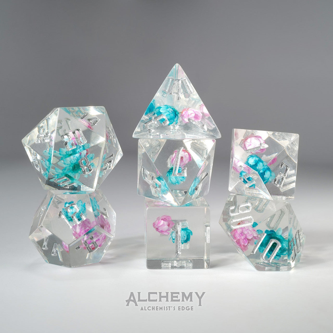 7pc Alchemist's Edge Pink and Blue Flowers by Alchemy Dice